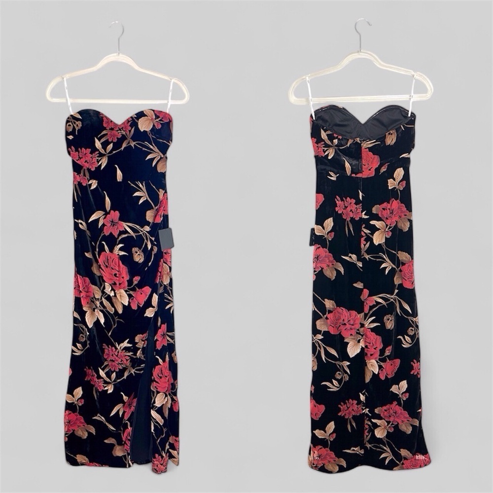 Lulus Exquisite Black Floral Burnout Velvet Strapless Maxi Dress NWT - Picture 1 of 16